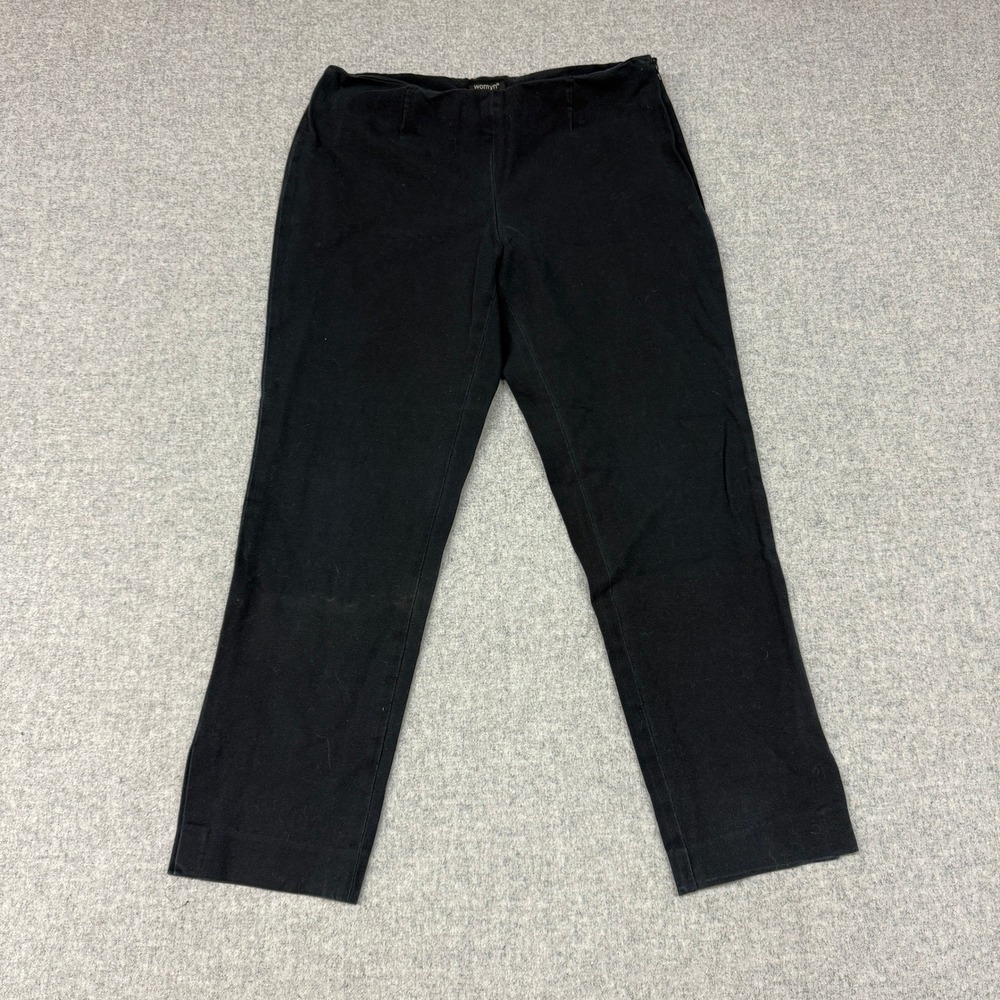 Womyn Side Zip Ankle Pants Size 10 Black Cotton Spandex Stretch Slit Hem USA